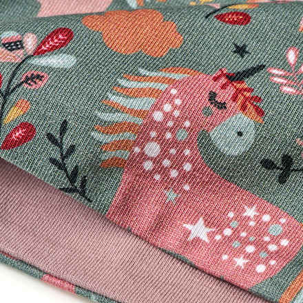 Mütze mit Einhorn-Muster, grün & rosa, Gr. 50/51 ALANA