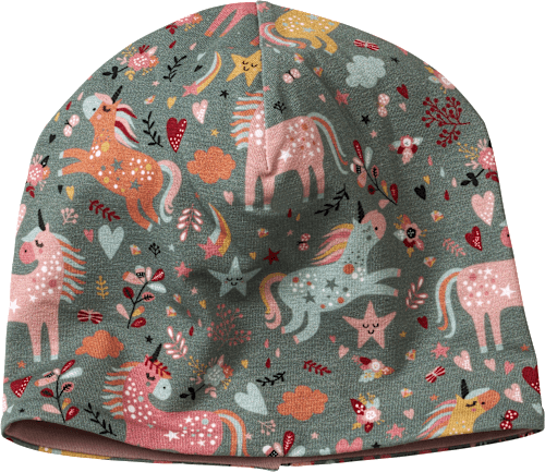 Mütze mit Einhorn-Muster, grün & rosa, Gr. 54/55 ALANA