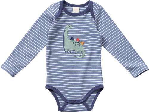 Body Langarm mit Dino-Applikation, blau, Gr. 74/80 ALANA
