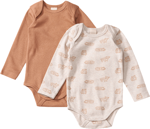 Bodys Langarm mit Bären-Muster, braun + beige, Gr. 98/104 ALANA
