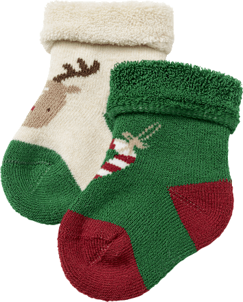 Erstlingssocken mit Rentier & Zuckerstangen-Motiv, beige + grün, Gr. 15/16 ALANA