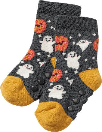 ABS Socken mit Halloween-Muster, grau & orange, Gr. 19/22 PUSBLU
