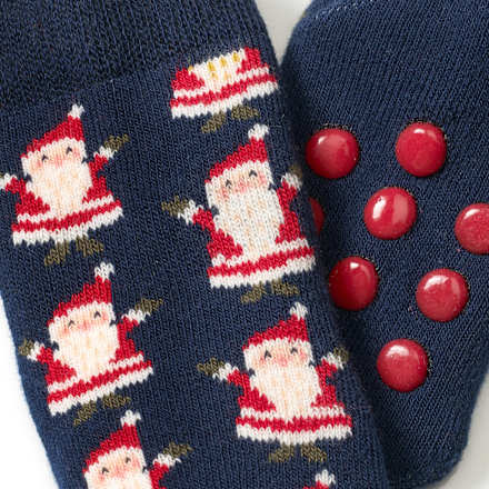 ABS Socken mit Weihnachtsmann-Muster, blau & rot, Gr. 23/26 PUSBLU