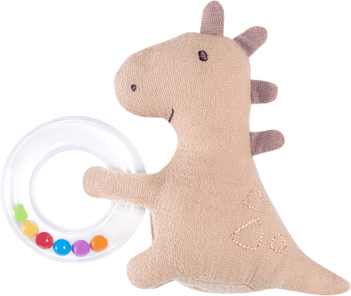 Greifling Dino mit Rassel, rosa fehn