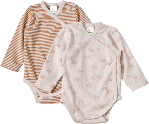 Wickelbodys mit Bären-Muster, beige + braun, Gr. 50/56 ALANA