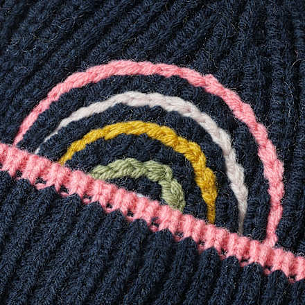 Mütze mit Bommel & Regenbogen-Muster, blau, Gr. 50/51 PUSBLU