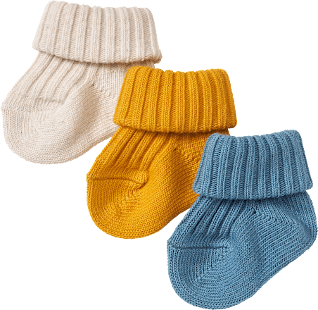 Erstlingssocken, weiß + blau + gelb, Gr. 13/14 ALANA