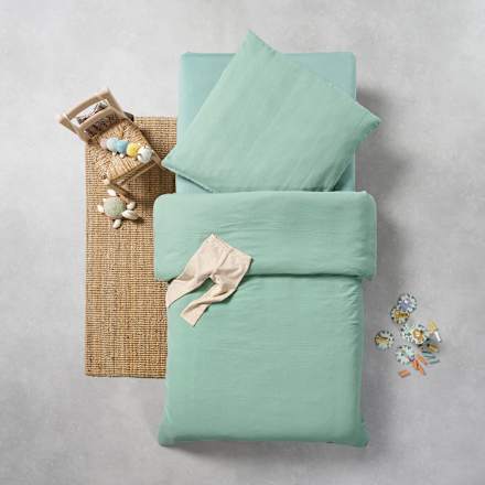 Bettwäsche-Set aus Musselin, grün, 155 x 200 + 80 x 80 cm ALANA