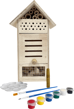 Insektenhotel aus Holz mit Farben und Pinsel, beige Cleoleo