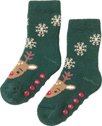 ABS Socken mit Rentier-Motiv, grün, Gr. 19/22 PUSBLU
