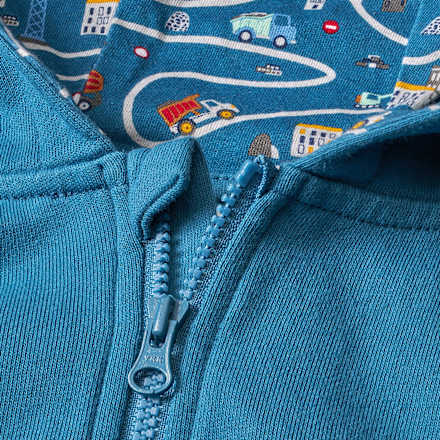 Sweatjacke mit Kapuze & Baustellen-Muster, blau, Gr. 98 ALANA