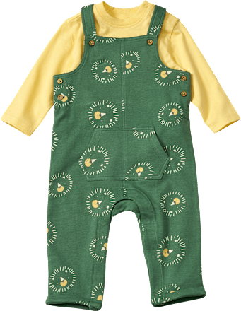 Set mit Latzhose mit Löwen-Muster & Langarmshirt, grün & gelb, Gr. 74 ALANA