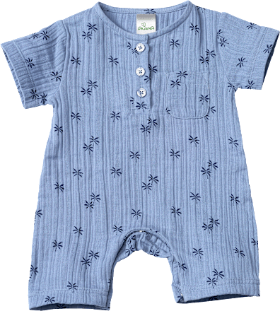 Strampler aus Musselin mit Palmen-Muster, blau, Gr. 56 ALANA