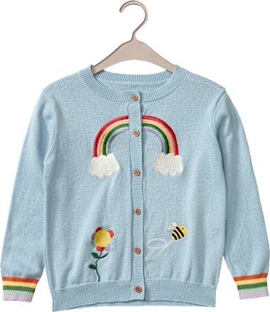 Strickjacke mit Regenbogen- & Bienen-Motiv, blau, Gr. 98 ALANA