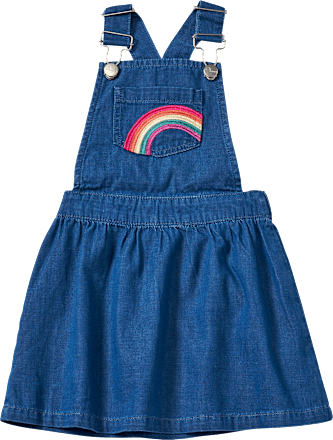 Latzkleid mit Rüschen & Regenbogen-Applikation, blau, Gr. 92 ALANA