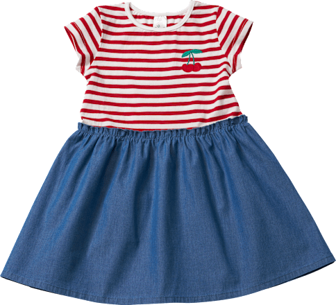 Kleid mit Ringeln & Kirsch-Applikation, rot & blau, Gr. 134 ALANA