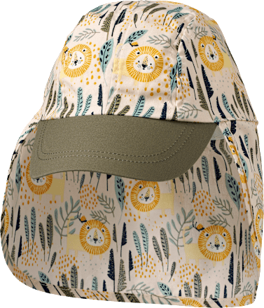 Schirmmütze mit Nackenschutz & Löwen-Muster, beige + grün, Gr.  ALANA