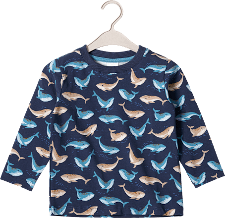 Langarmshirt Pro Climate mit Wal-Muster, blau, Gr. 104 ALANA