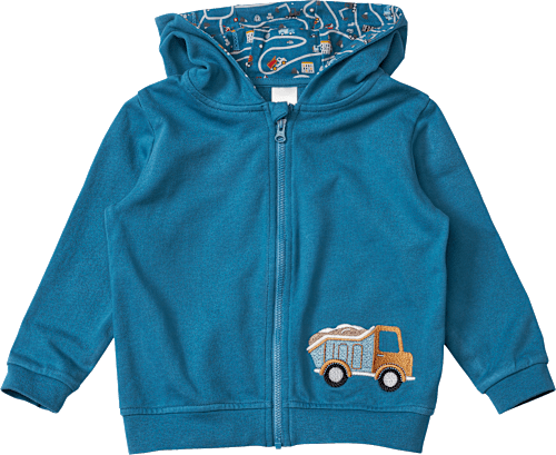 Sweatjacke mit Kapuze & Baustellen-Muster, blau, Gr. 98 ALANA