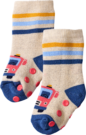 ABS Socken mit Feuerwehrauto-Motiv, beige & blau, Gr. 18/19 ALANA