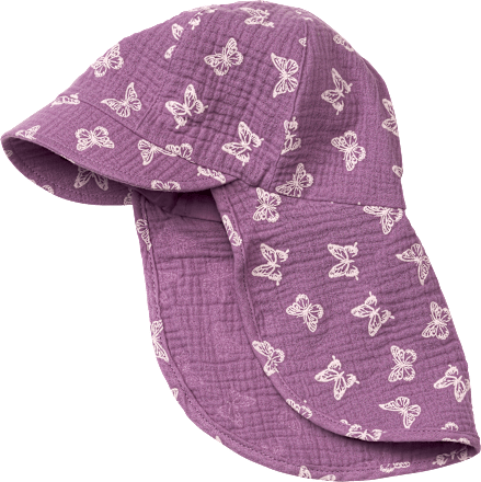 Schirmmütze aus Musselin mit Schmetterlings-Muster, lila, Gr. 50/51 ALANA