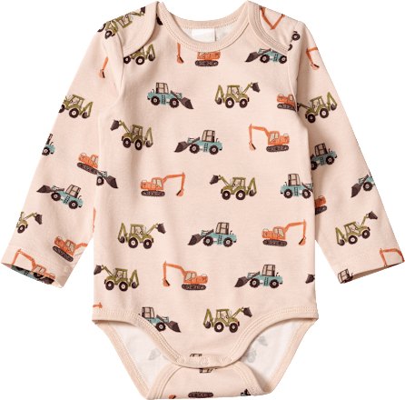 Langarmbody Pro Climate mit Baustellenfahrzeug-Muster, beige, Gr. 74/80 ALANA