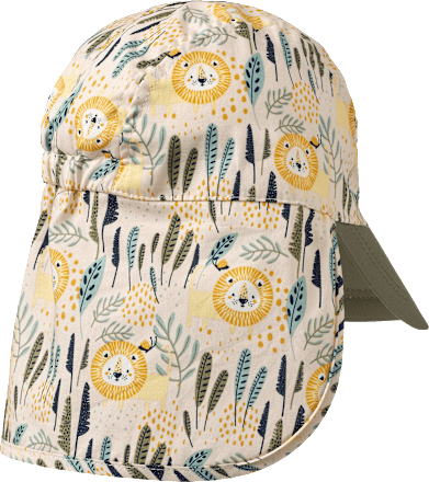 Schirmmütze mit Nackenschutz & Löwen-Muster, beige + grün, Gr.  ALANA