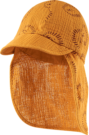 Schirmmütze aus Musselin mit Löwen-Muster, gelb, Gr. 48/49 ALANA