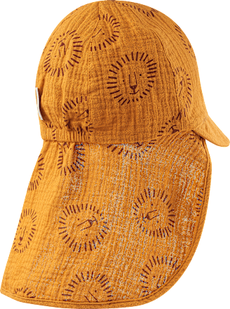 Schirmmütze aus Musselin mit Löwen-Muster, gelb, Gr. 48/49 ALANA