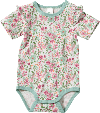 Body Kurzarm Pro Climate mit Blumen-Muster, grün & rosa, Gr. 74/80 ALANA