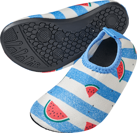 Badeschuhe mit Melonen-Muster, blau & rot, Gr. 25/26 PUSBLU