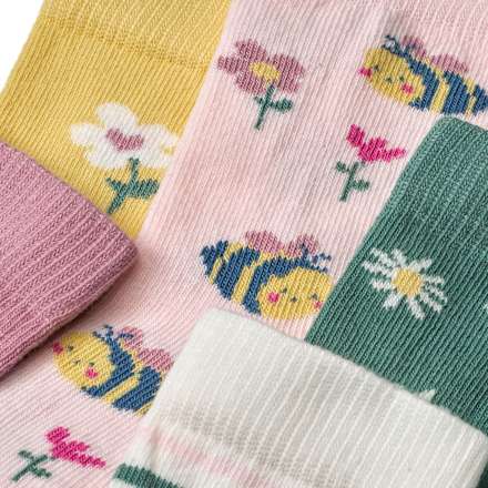 Socken mit Bienen-Motiv und Streifen-Muster, rosa + gelb + grün, Gr. 27/29 PUSBLU