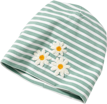 Mütze mit Boucle-Blumen-Applikation, grün, Gr. 50/51 ALANA
