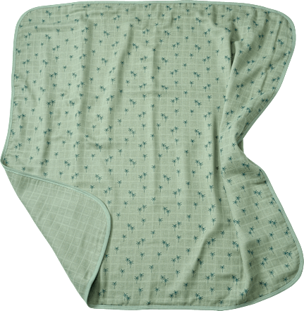 Decke aus Musselin mit Palmen-Muster, grün, 100 x 100 cm ALANA