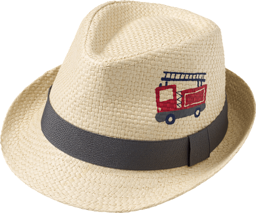 Strohhut mit Feuerwehr-Motiv, beige, Gr. 48/49 PUSBLU