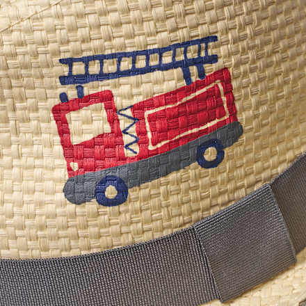 Strohhut mit Feuerwehr-Motiv, beige, Gr. 48/49 PUSBLU