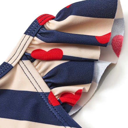 Badeanzug mit Rüschen & Herz-Muster, blau & beige, Gr. 98/104 PUSBLU