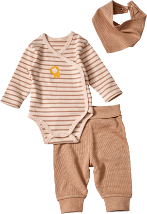 Set mit Body Langarm mit Löwen-Motiv, Hose & Halstuch, braun, Gr. 62/68 ALANA