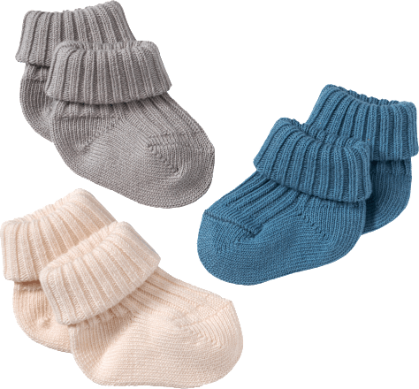 Erstlingssocken, blau + grau + weiß, Gr. 13/14 ALANA