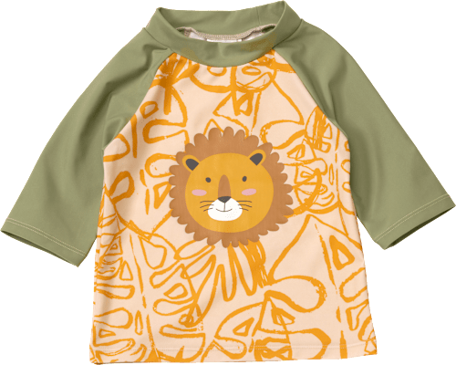 UV Shirt mit Blätter-Muster & Löwen-Applikation, grün & orange, Gr. 110/116 PUSBLU