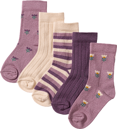 Socken mit Blumen-Muster, weiß + lila, Gr. 19/22 PUSBLU