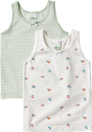 Unterhemden mit Kirsch-Muster, weiß + grün, Gr. 134/140 ALANA