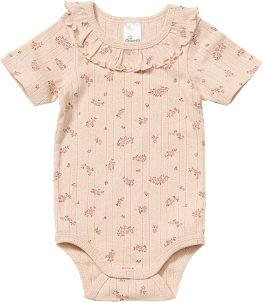 Body Kurzarm mit Ajour-Struktur und Blumen-Muster, beige, Gr. 98/104 ALANA