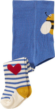 Strumpfhose mit Bienen- & Herz-Motiv, blau & weiß, Gr. 86/92 ALANA