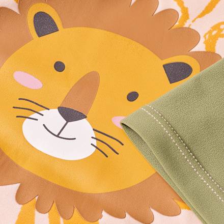 UV Shirt mit Blätter-Muster & Löwen-Applikation, grün & orange, Gr. 122/128 PUSBLU