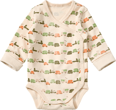 Wickelbody mit Auto-Muster & Mitwachsfunktion, beige, Gr. 62/68 ALANA