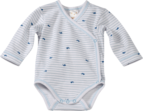 Baby Wickelbody, Gr. 46/48, in Bio-Baumwolle, weiß, blau, für Mädchen und Jungen PUSBLU