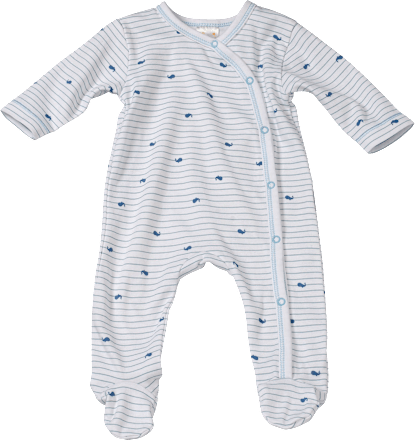 Baby Schlafanzug, Gr. 46/48, in Bio-Baumwolle, weiß, blau, für Mädchen und Jungen PUSBLU