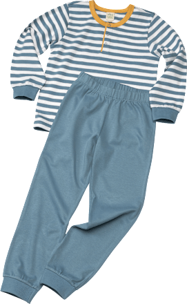 Kinder Schlafanzug, Gr. 110/116, aus Bio-Baumwolle, blau, weiß ALANA