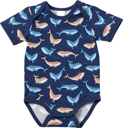 Body Kurzarm Pro Climate mit Wal-Muster, blau, Gr. 74/80 ALANA